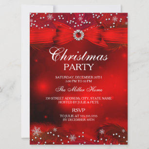 Invitation de la fête de Noël Red Sparkle Snowflak