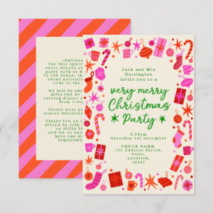 Invitation de la fête de Noël rose et rouge