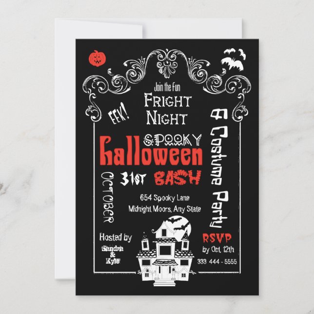 Invitation de la fête de nuit d'Halloween Fright (Devant)