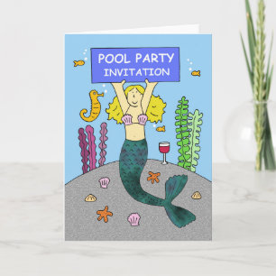 Invitation de la fête de piscine mignonne sirène