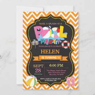 Invitation de la fête de piscine Orange Splish Spl