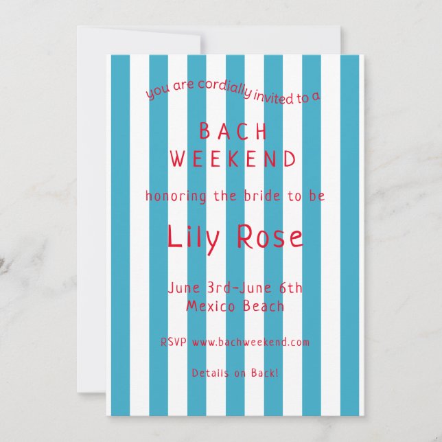 Invitation de la fête de plage de Bachelorette et  (Devant)