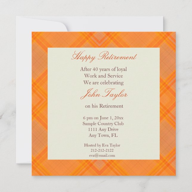 Invitation de la fête de retraite à la carte orang (Devant)