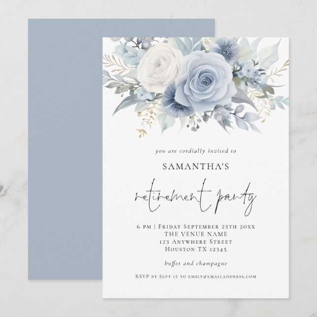 Invitation de la fête de retraite à script de fleu (Devant / Derrière)