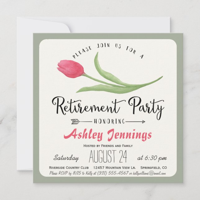 Invitation de la fête de retraite des tulipes rose (Devant)