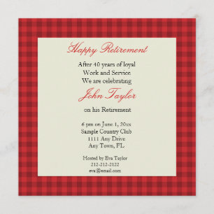 Invitation de la fête de retraite Red Plaid