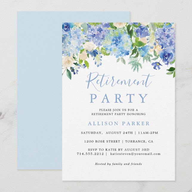 Invitation de la fête de retraite Rustic Blue Hydr (Devant / Derrière)