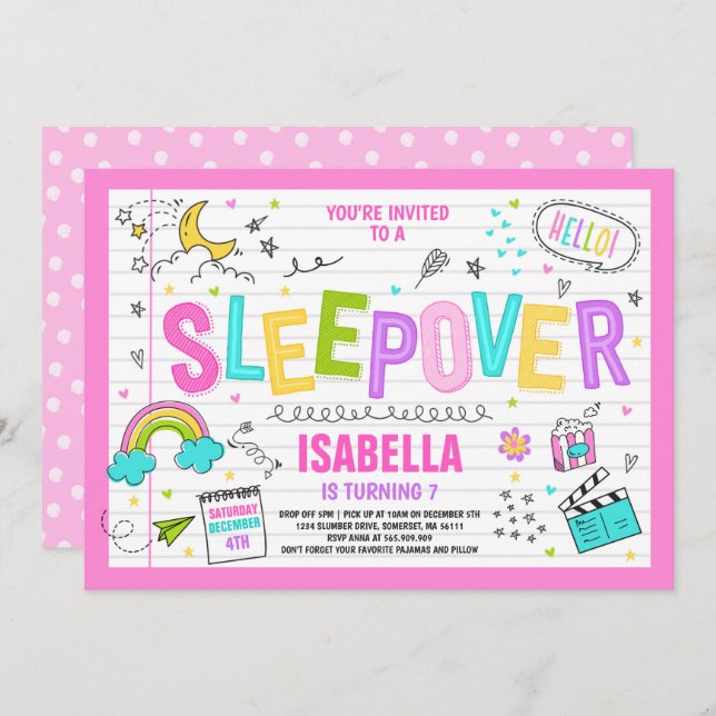 Invitation de la fête de Sleepover du Pajama de St (Devant / Derrière)