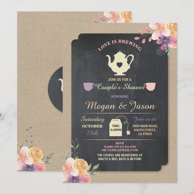 Invitation de la fête de thé de la douche de coupl (Devant / Derrière)