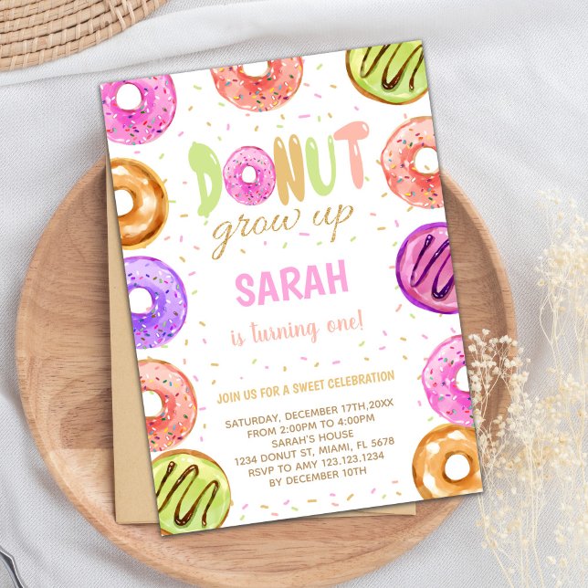 Invitation de la fête de traitement sucré modifiab (Light Colors Donut Birthday Invitations)