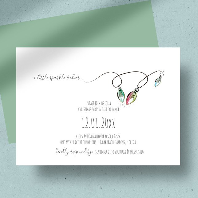 Invitation de la fête d'échange cadeau de Noël (Christmas party invitations feature line art holiday lights in a minimalist design)