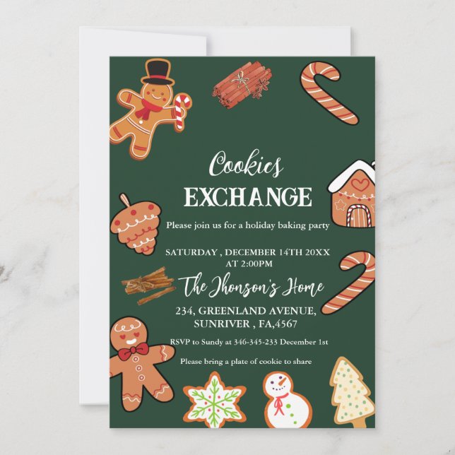 Invitation de la fête d'échange de cookies de Noël (Devant)