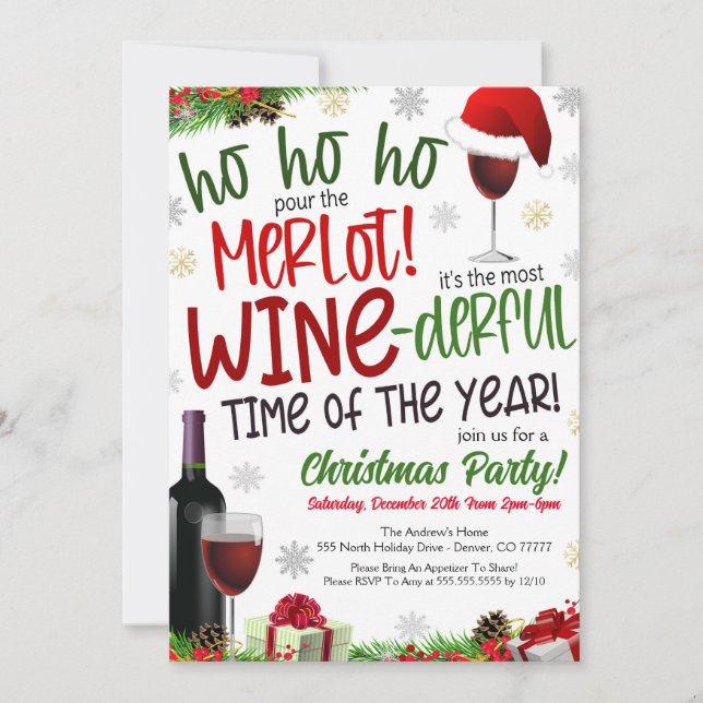 Invitation de la fête d'échange de vins de Noël (Devant)