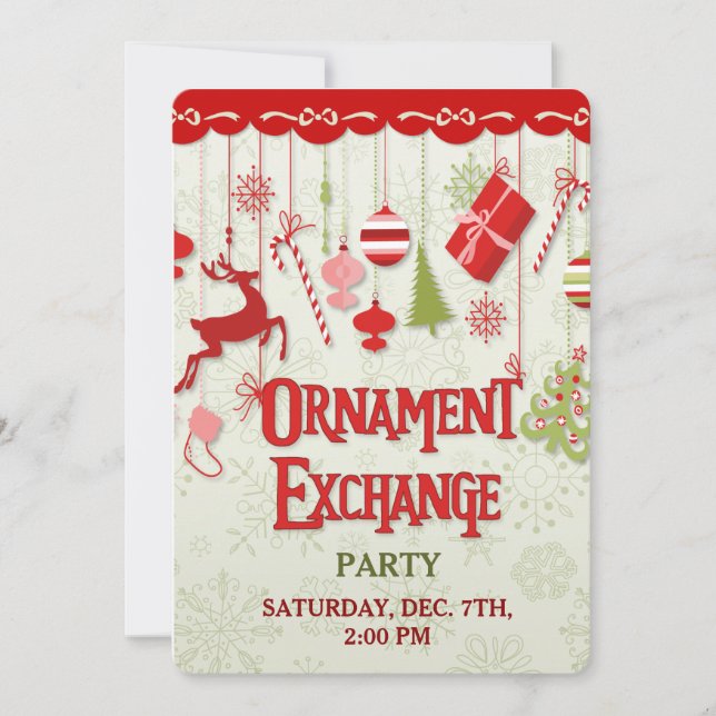 Invitation de la fête d'échange d'ornement de Noël (Devant)