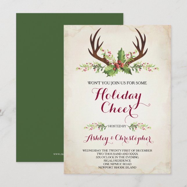 Invitation de la fête Deer Antler - Noël (Devant / Derrière)