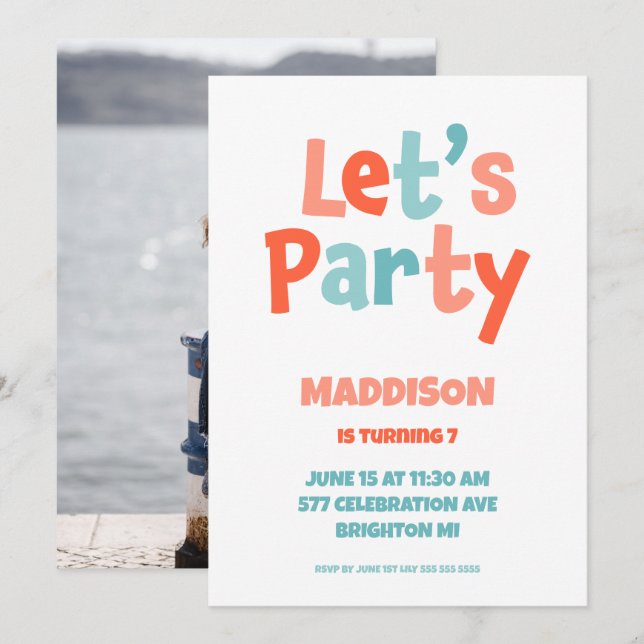 Invitation de la fête des Anniversaires de enfants (Devant / Derrière)