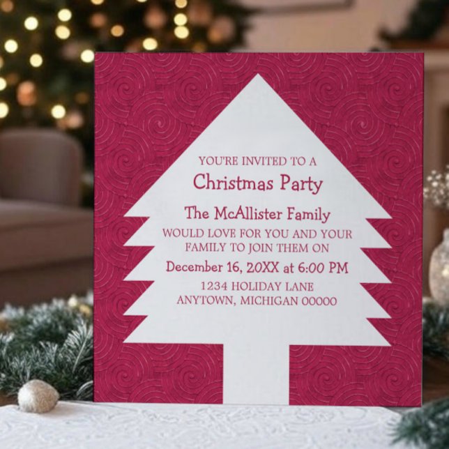 Invitation de la fête des Arbres de Noël roses (Pink Christmas Tree Swirls Party Invitation)