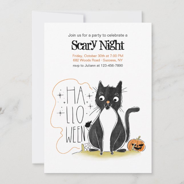 Invitation de la fête des chats noirs Halloween (Devant)