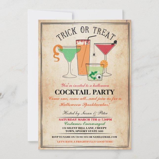 Invitation de la fête des cocktails d'Halloween (Devant)