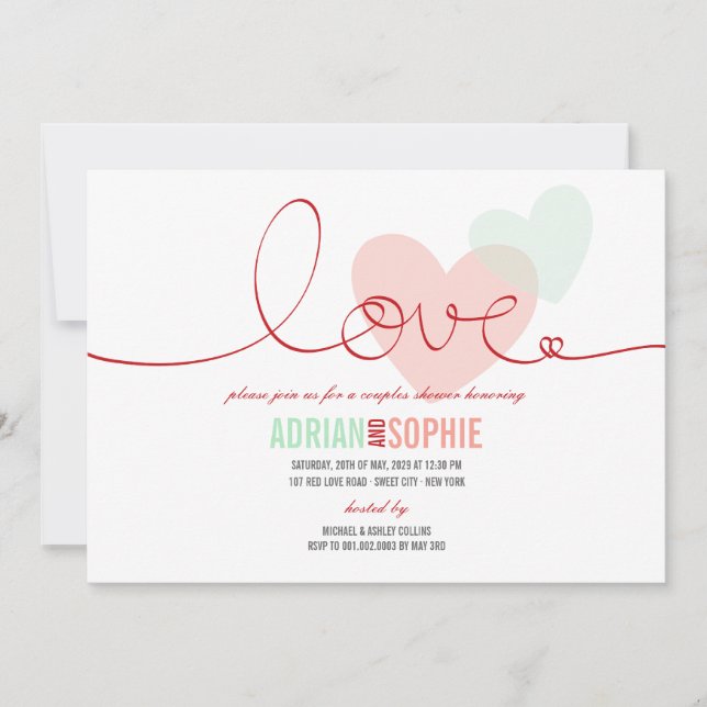 Invitation de la fête des douches des couples amou (Devant)
