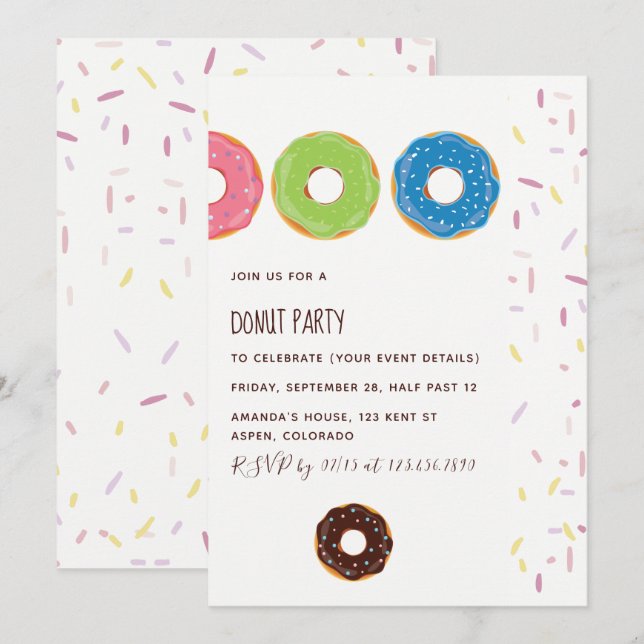 Invitation de la fête des enfants Donut (Devant / Derrière)