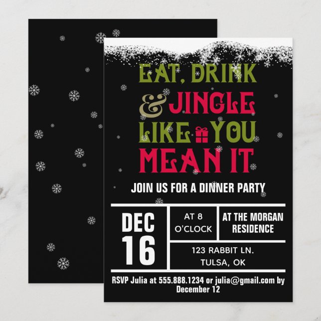 Invitation de la fête des fêtes Eat, Drink & Jingl (Devant / Derrière)