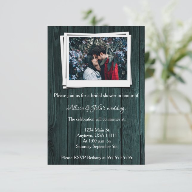 Invitation de la Fête des mariées photo en bois tu (Debout devant)