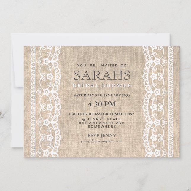 Invitation de la Fête des mariées White Lace & Bur (Devant)