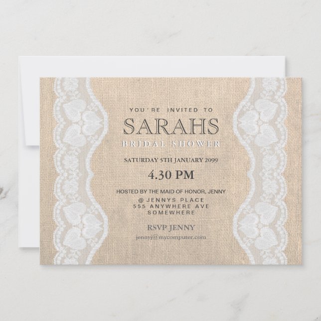 Invitation de la Fête des mariées White Lace & Bur (Devant)