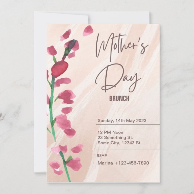 Invitation de la Fête des Mères Rose et Blanc Flor (Devant)