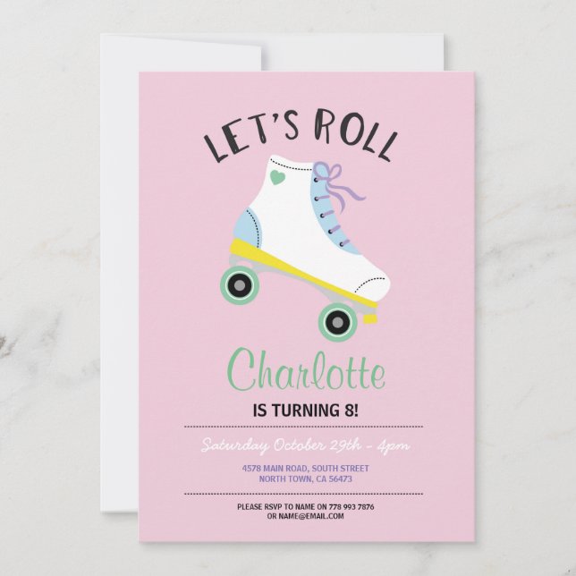 Invitation de la Fête des Roller Roller Skate Girl (Devant)