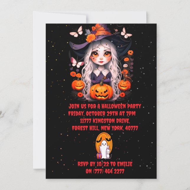 Invitation de la fête des sorcières d'Halloween (Devant)