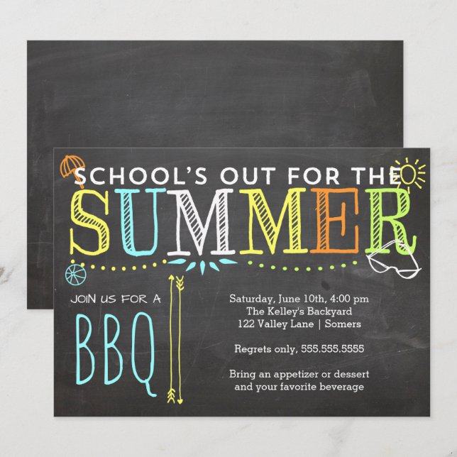 Invitation de la fête d'été-l'école dehors BBQ (Devant / Derrière)