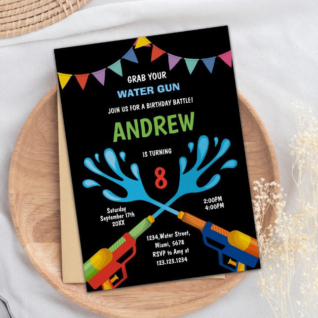 Invitation de la fête d'été modifiable (Blue Red Water Gun Invitations)