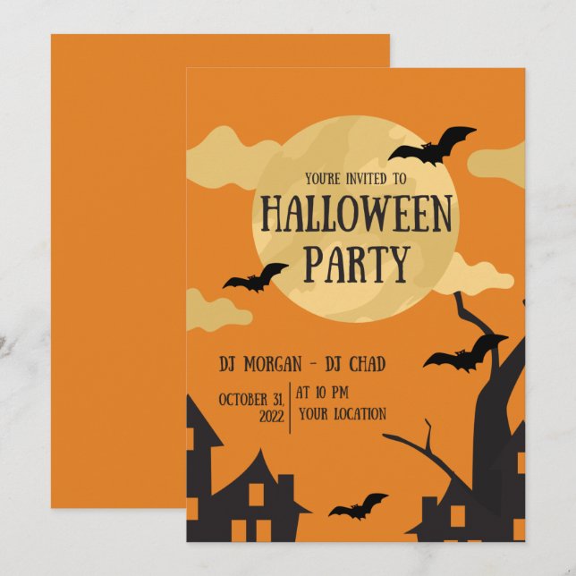 Invitation de la fête d'Halloween (Devant / Derrière)