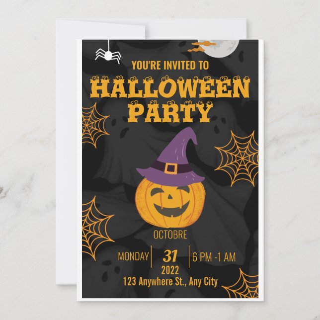 Invitation de la fête d'Halloween 2024 : Éffrayant (Devant)