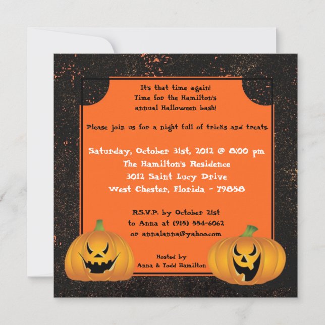 Invitation de la fête d'Halloween 5x5 Jack-O-Lante (Devant)