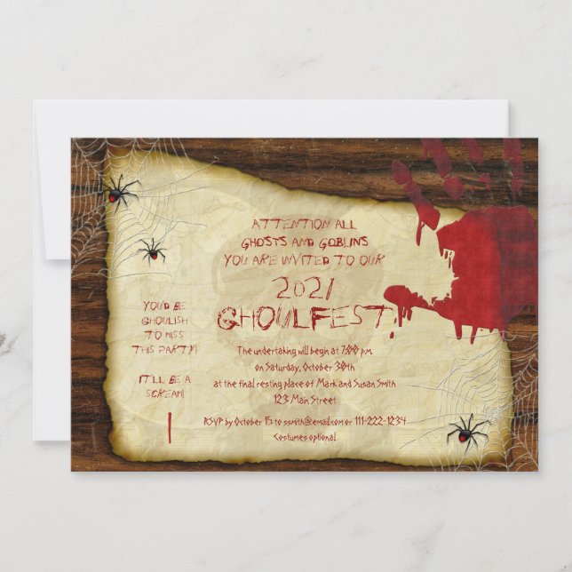 Invitation de la fête d'Halloween à la main sangla (Devant)
