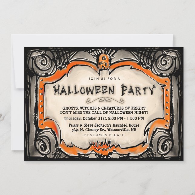 Invitation de la fête d'Halloween - Bordure noire  (Devant)