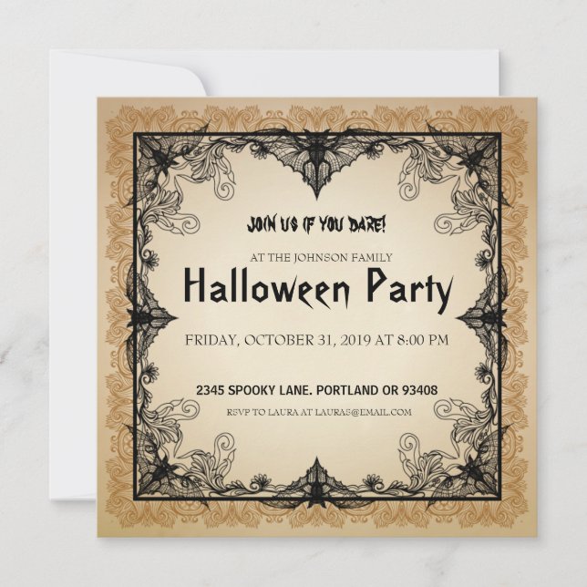 Invitation de la fête d'Halloween chauves-souris g (Devant)