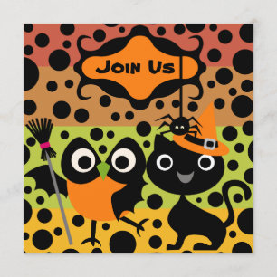 Invitation de la fête d'Halloween Chouettes, Chats
