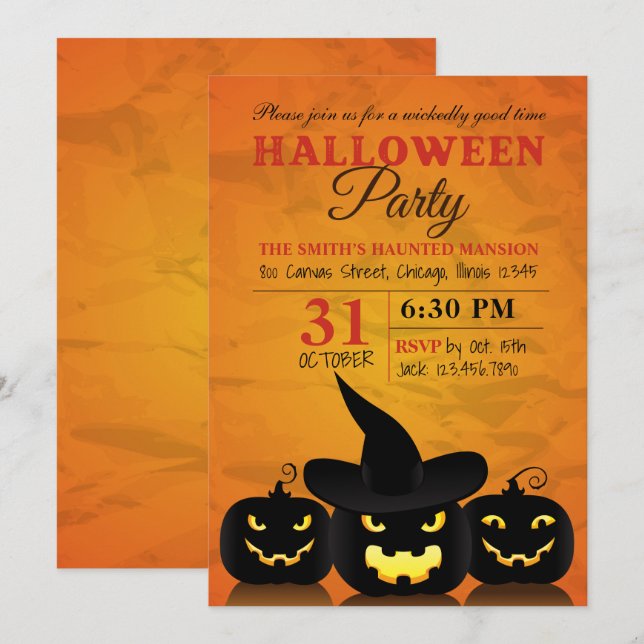 Invitation de la fête d'Halloween Citrouille (Devant / Derrière)