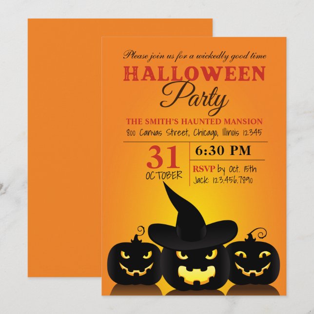 Invitation de la fête d'Halloween Citrouille (Devant / Derrière)