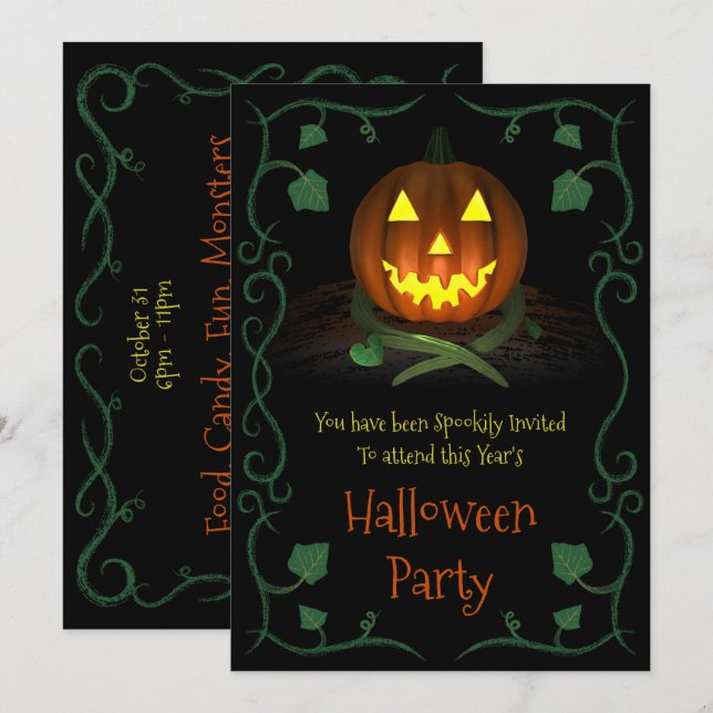 Invitation de la fête d'Halloween (Citrouille) (Devant / Derrière)