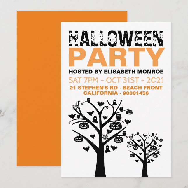Invitation de la fête d'Halloween dans la forêt ha (Devant / Derrière)