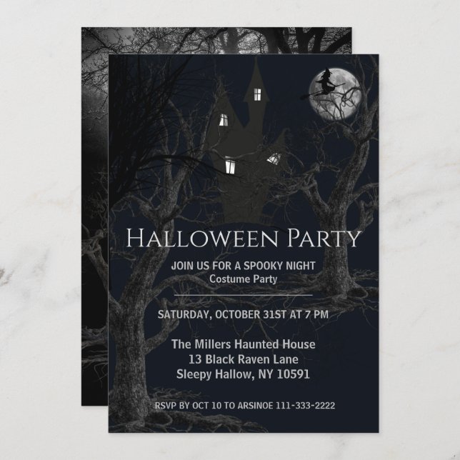 Invitation de la fête d'Halloween de la forêt de s (Devant / Derrière)