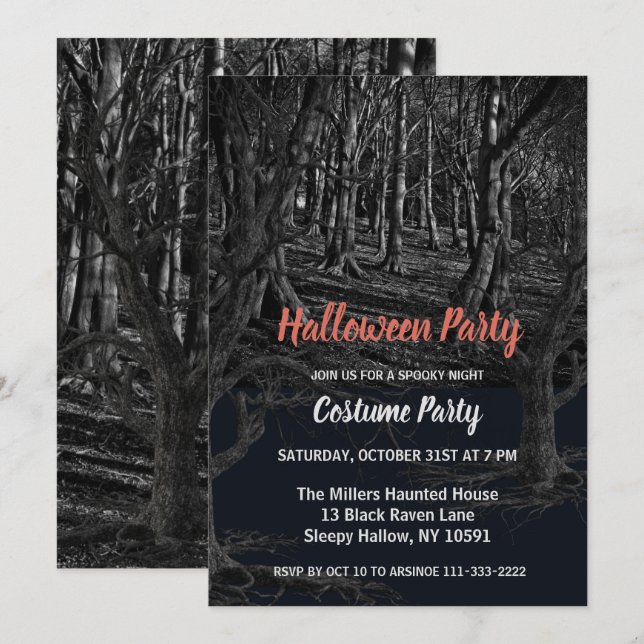 Invitation de la fête d'Halloween de Sombre Woods (Devant / Derrière)