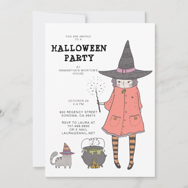 Invitation de la fête d'Halloween de Witch Kid (Devant)