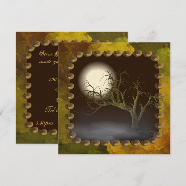 Invitation de la fête d'Halloween éffrayant Tree (Devant / Derrière)