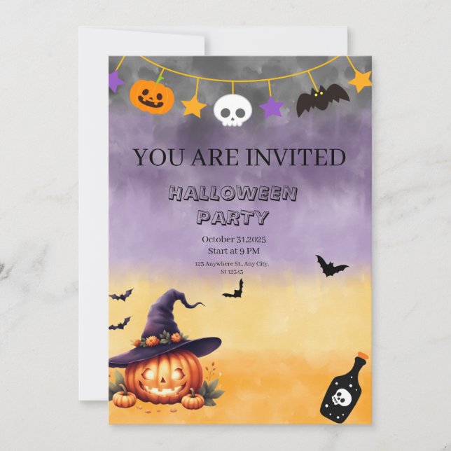 Invitation de la fête d'Halloween éffrayante (Devant)